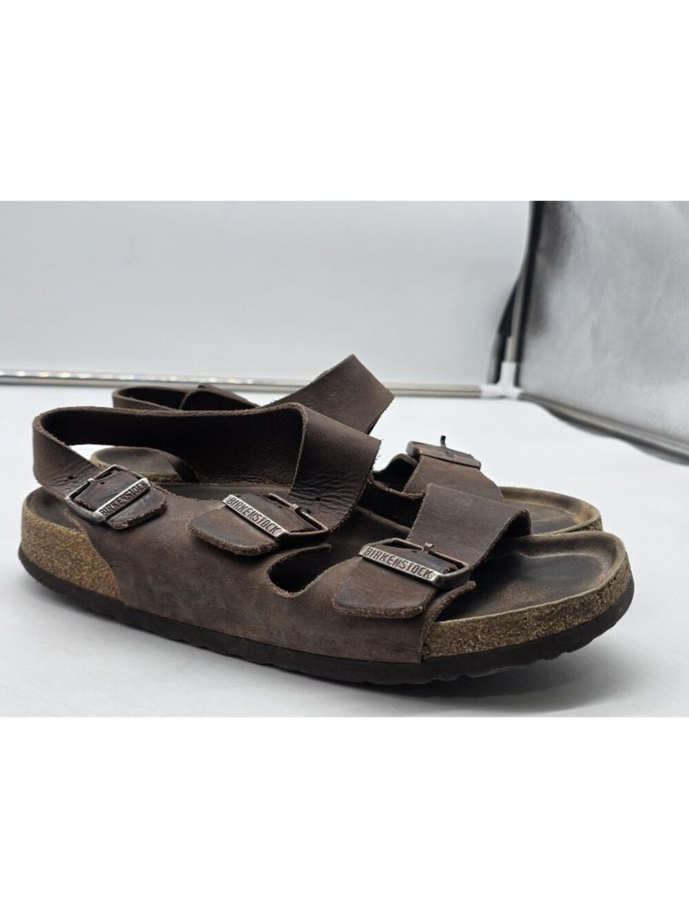 Birkenstock Milano Sandals Shoes women Size 38 Brown Leather Triple Strap Damage